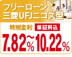 フリーローンＵＦＪニコス型
特別金利　保証料込　７．８２％〜１０．２２％