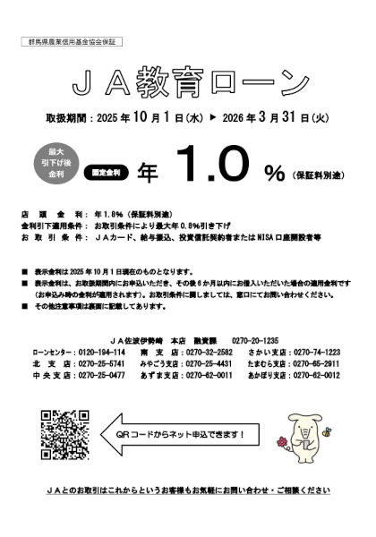 JA教育ローン 農業信用基金協会保証型