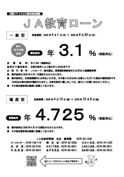 JA教育ローン　三菱UFJニコス保証型