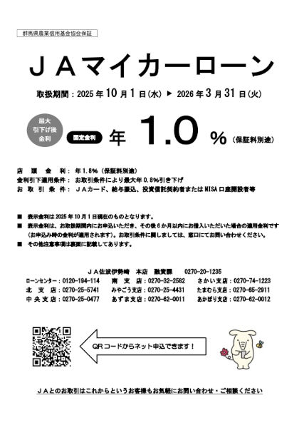 JAマイカーローン 農業信用基金協会保証型