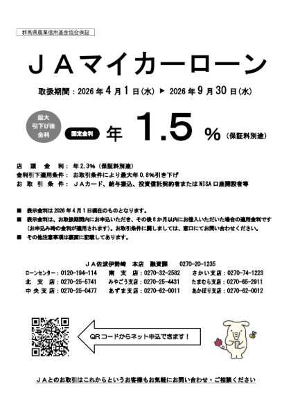 JAマイカーローン　農業信用基金協会保証型