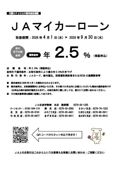 JAマイカーローン　三菱UFJニコス保証型