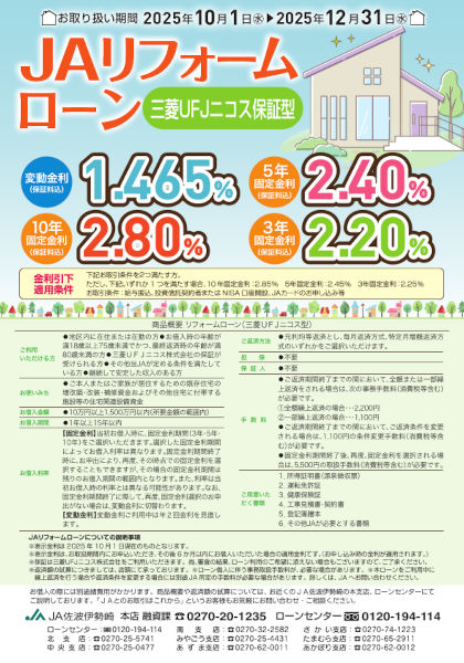 JAリフォームローン 三菱UFJニコス保証型