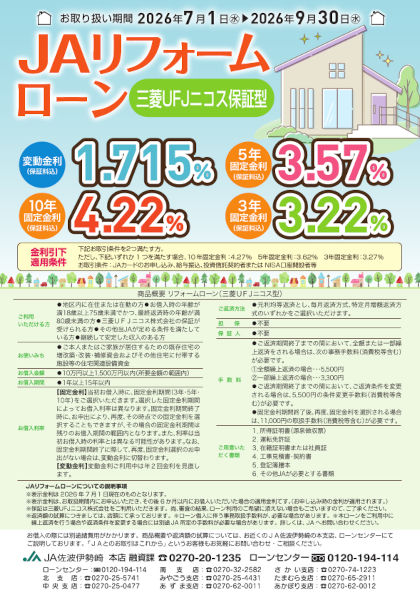 JAリフォームローン　三菱UFJニコス保証型